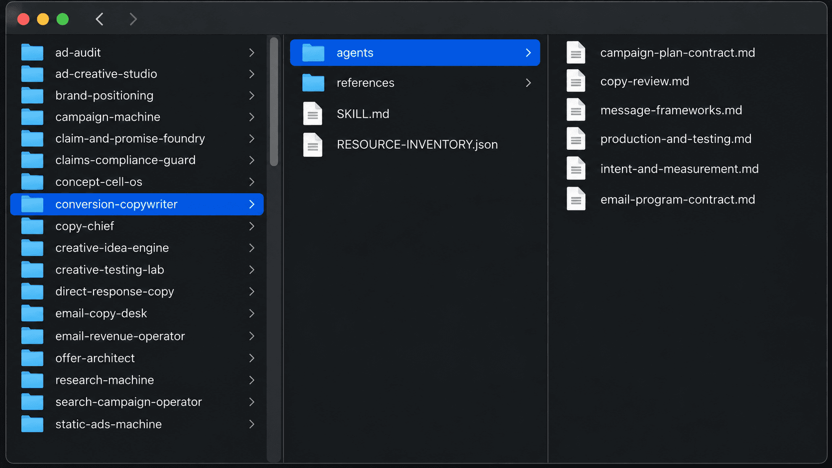 Finder-style view of the local folders and files included in the launch bundle.